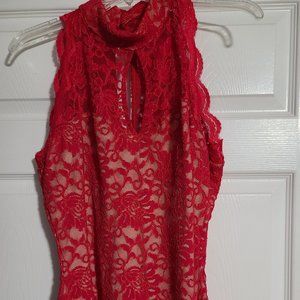 Red and nude Lace top